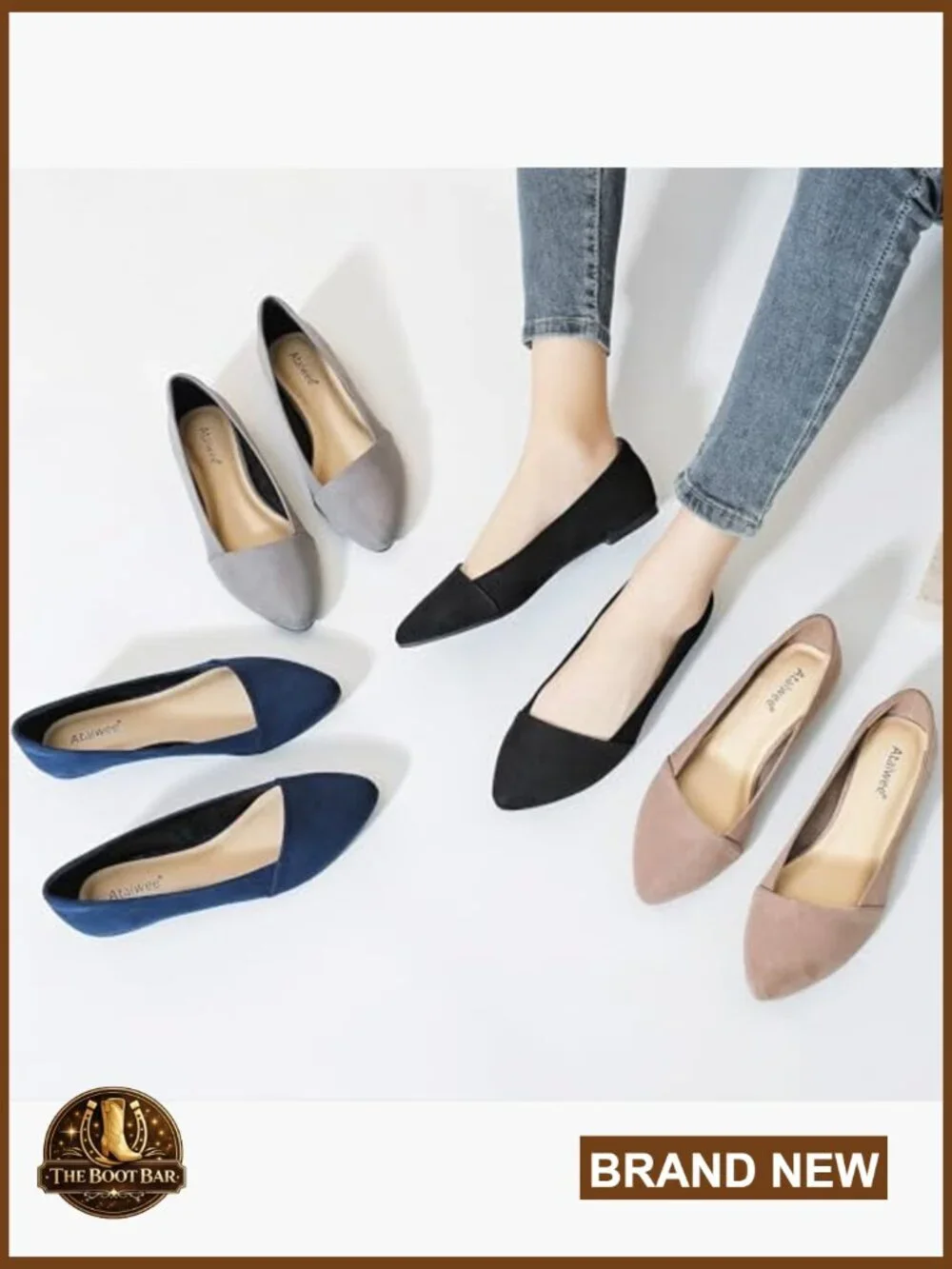 Women's Wide Width Ballet Flats, Pointed Toe Suede, Non-Slip Sole